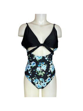 Cupshe One Piece Swim Suit‎ Womens Large Blue Black New Pool Beach